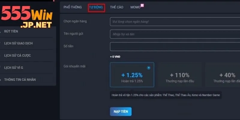 Nạp tiền 555WIN qua ngân hàng